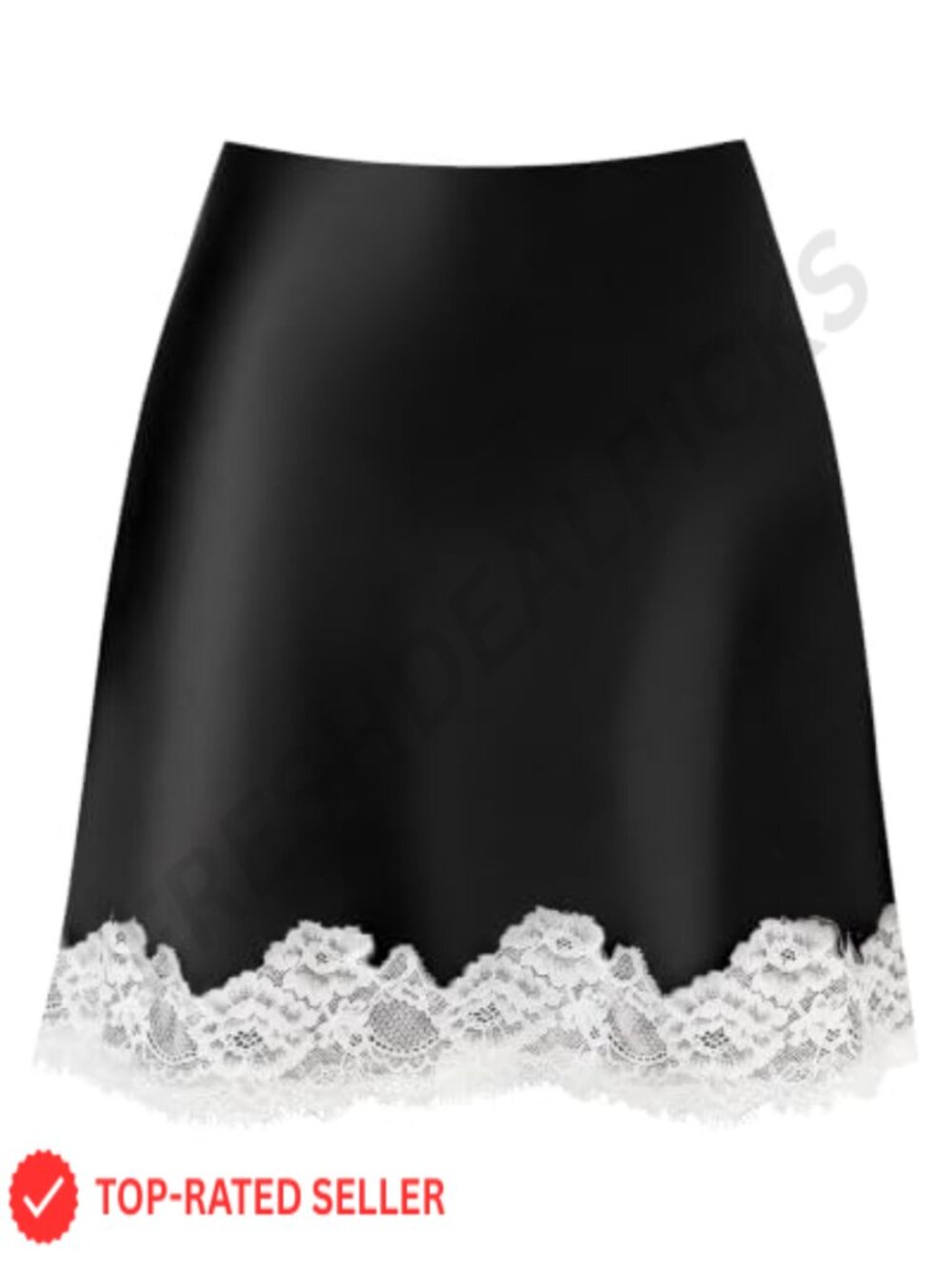 Satin Lace Trim High Waisted A-Line Mini Skirt Y2K Silk Skirts